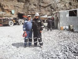 Napoleon and a miner at the main entrance of the excavation